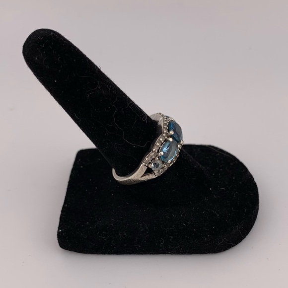 GRADUATED BLUE TOPAZ STERLING SILVER 925 SUNRING RHINESTONE ACCENTS VTG SIZE 6.5 - Picture 11 of 12